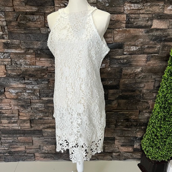 White Halter Sheath Midi Dress for Brides - Picture 1 of 11